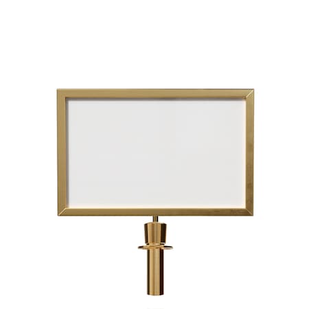 Montour Line Stanchion Post Top Sign Frame 14x22 V Satin Brass, WET FLOOR.CAREFUL HDSF-1422-V-SB-WETFLRDBL